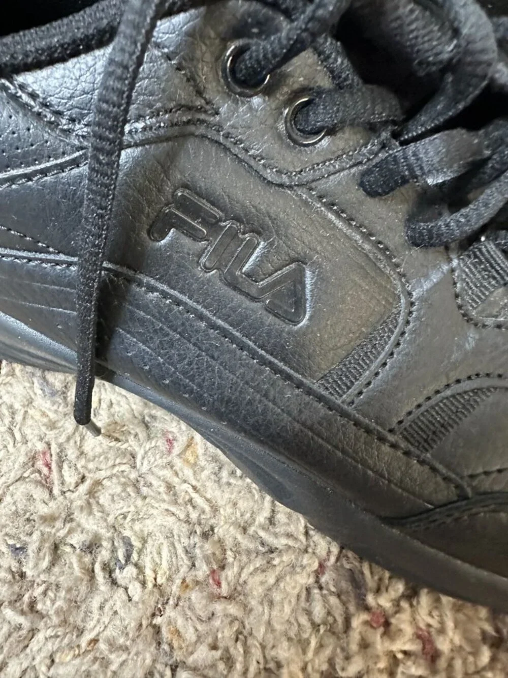 Fila Mens Black Leather Walking Shoes 11 Lightweight Comfort Lace-Up work shoe
